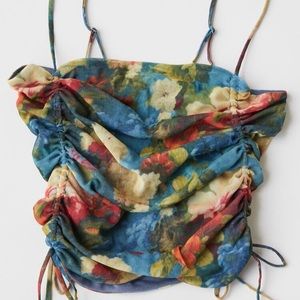 UO Tasmin Mesh Ruched Cropped Cami